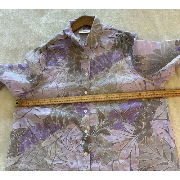 Alfred Dunner Womens 18W Floral Sheer Button Front Blouse Purple Taupe Easter - Picture 9 of 11